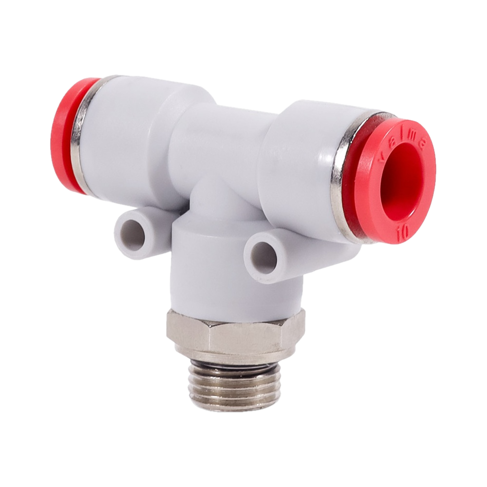 QP-AT-08-G38 Фитинг тройник T-образный, 8мм x 8мм x G 3/8 (наруж.резьба)